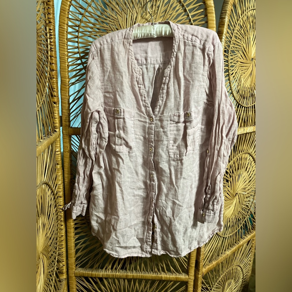 J. Jill Women's 100% linen Pink Button-Up Top